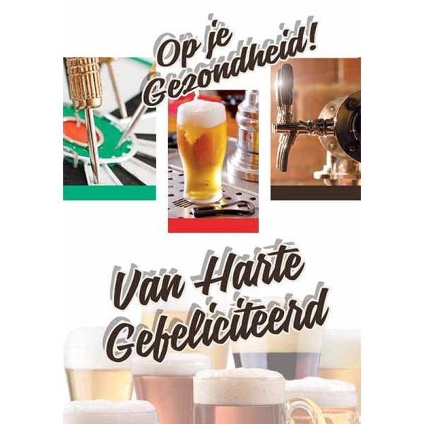 Wenskaarten Hartelijk Gefeliciteerd drank bier pakje a 10 stuks met envelop