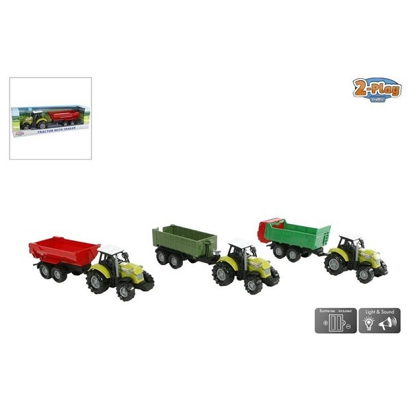 2-Play tractor met aanhanger kunststof met licht en geluid 27cm