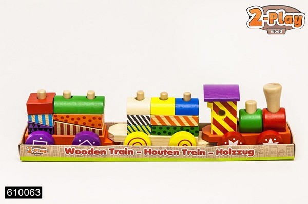 2-Play Treinset hout met 2 wagons 34x6,5x8,5 cm