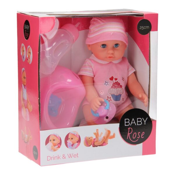 Baby Rose Drink- en Plaspop, 25cm