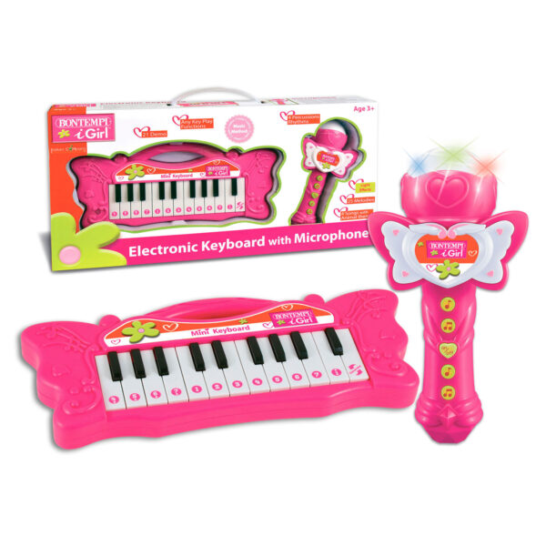 Bontempi Mini Vlinder Keyboard met Karaoke Microfoon - Roze