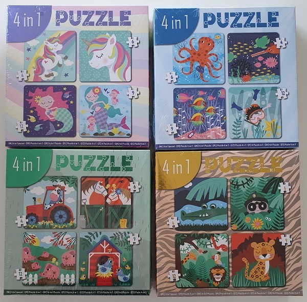 4-in-1 puzzel (4/6/9/12 stukjes)