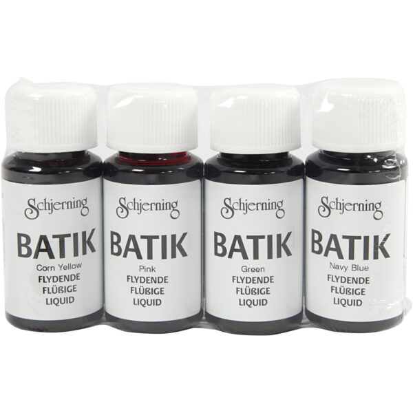 Batikverf, marineblauw, groen, roze, oranje geel, 4x50 ml