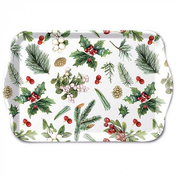 Ambiente Dienblad Winter greenery 13x21cm melamine wit