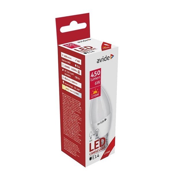 Avide LED candle lamp E14 6W 3000K warmwit 450 lumen A+