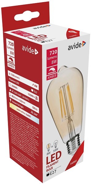 Avide LED Filament Globe Dimmable Amber Coating ST57 8W E27 360° Warmwit 2400K (720 lumen) 8W-DACABLFST57WW-8W-DAC