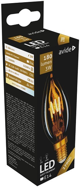 Avide LED kaarslamp Soft Filament 3W E14 2700K 180LM