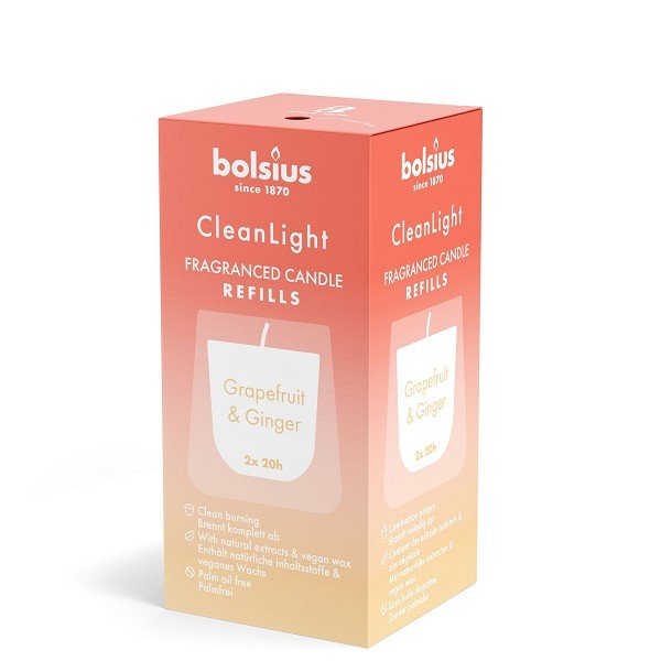 Bolsius Clean Light Geurnavulling 20u Grapefruit & Ginger doos a 2 stuks