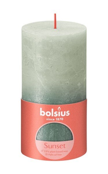 Bolsius Rustiek stompkaars 130/68 Sunset Foggy green en Oxid blue