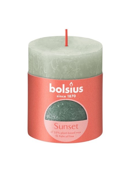 Bolsius Rustiek stompkaars 80/68 Sunset Foggy green en Oxid blue