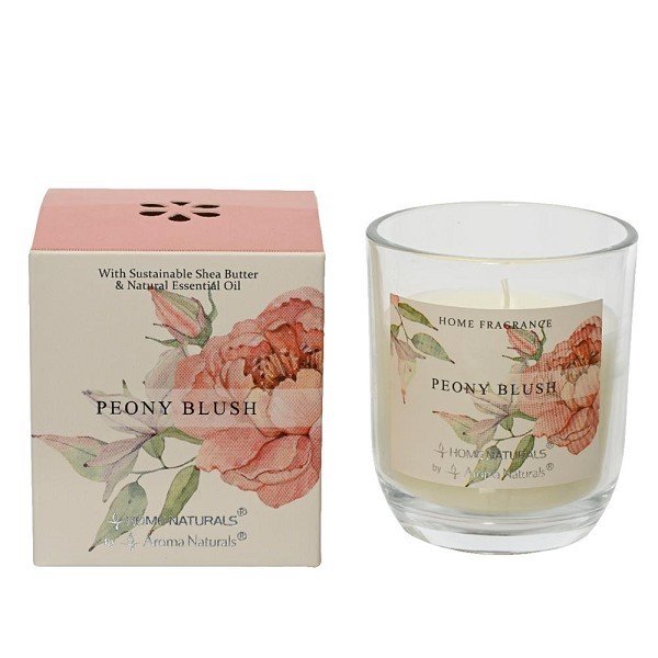 Decoris Geurkaars in glas Peony Blush 20% Shea butter wax dia7,8x9cm 20 branduren