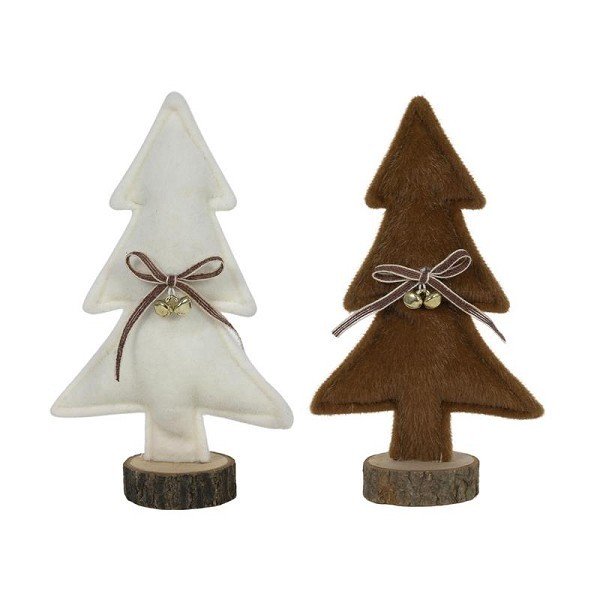 Kerstboom met strik suede look op houten voet 23cm wit/bruin