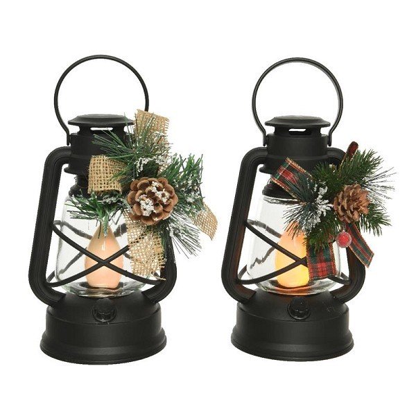 Lumineo LED Lantaarn met kerst decoratie 12x14x22cm werkt op batterij met timer