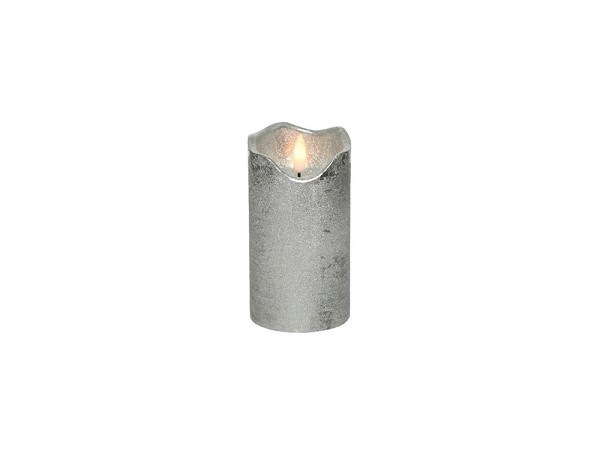 Lumineo LED vlam effect kaars-  met flikkerende vlam-  zilver dia7cm x 13cm warm wit met timer