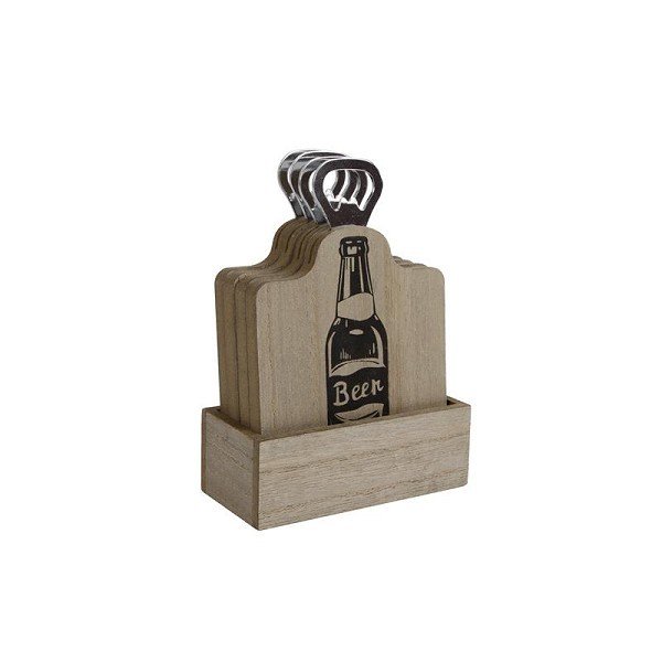 Onderzetters "Cheers" met bieropener set a 4 stuks 11,5x5,5x4cm