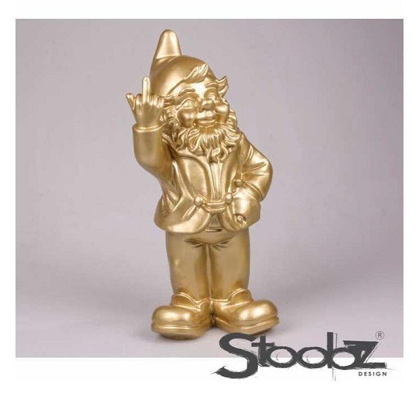 Stoobz Polystone beeld Kabouter f*ck you goud 20cm