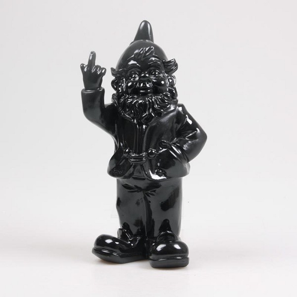 Stoobz Polystone beeld kabouter f*ck you zwart 16x12x32cm