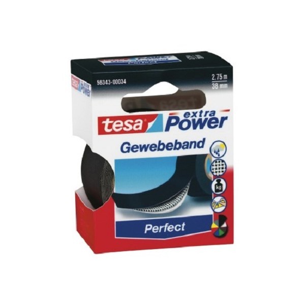 Tesa textieltape 2.75m x 38mm zwart