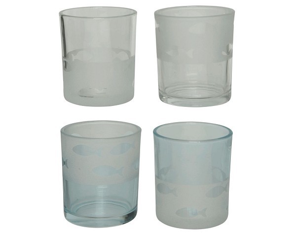 Theelichthouder glas 4ass Ø7-L7-W7-H8.30cm assortie