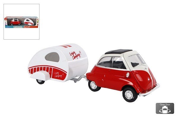 Welly BMW Isetta met caravan 18,5cm pull-back